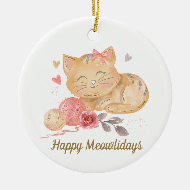 Niedlich Happy Mewolidays Cat Keramik Ornament (Vorne)