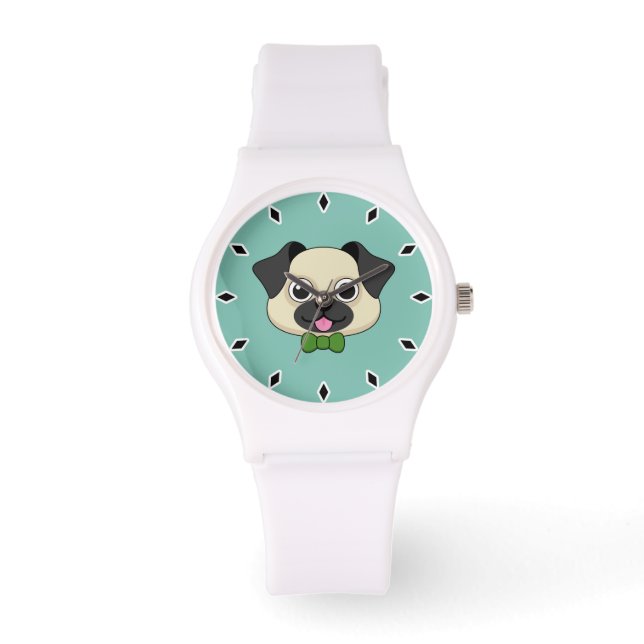 Niedlich Happy Mops Dog mit Papillon Armbanduhr (Vorderseite)