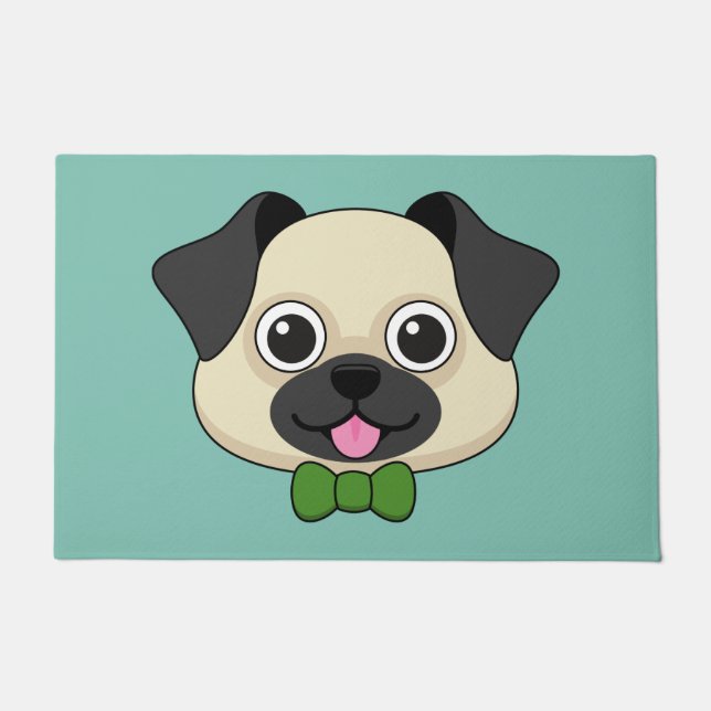 Niedlich Happy Mops Dog mit Papillon Fußmatte (Vorderseite)