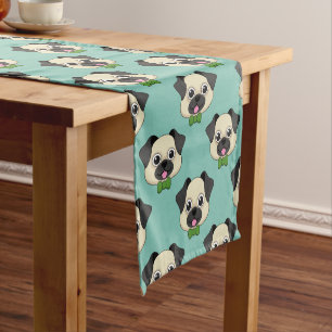 Niedlich Happy Mops Dog mit Papillon Kurzer Tischläufer