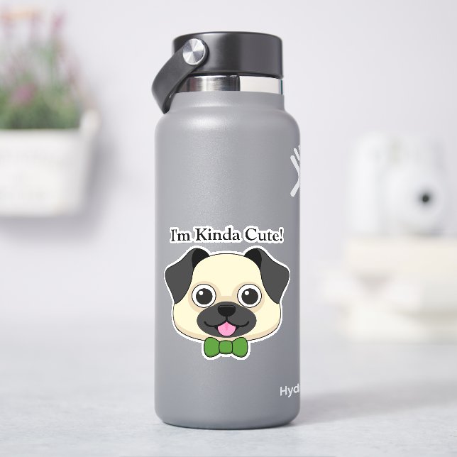 Niedlich Happy Mops Dog mit Papillon | Personalisi Aufkleber (HydroFlask)