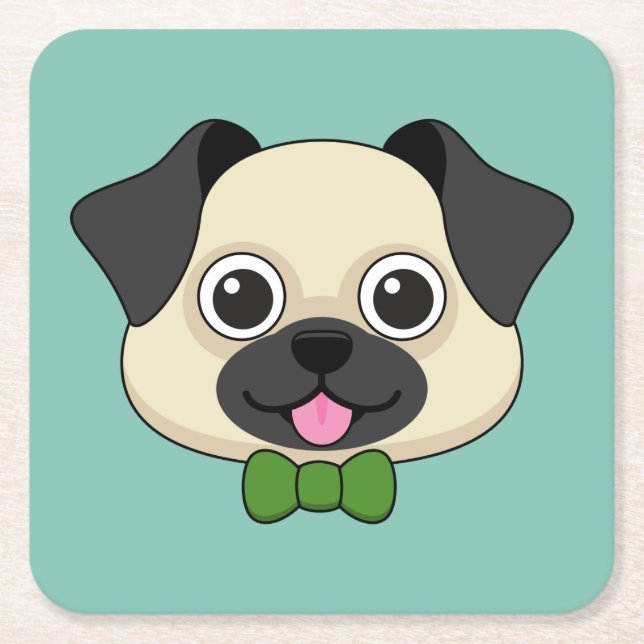 Niedlich Happy Mops Dog mit Papillon Rechteckiger Pappuntersetzer (Vorderseite)