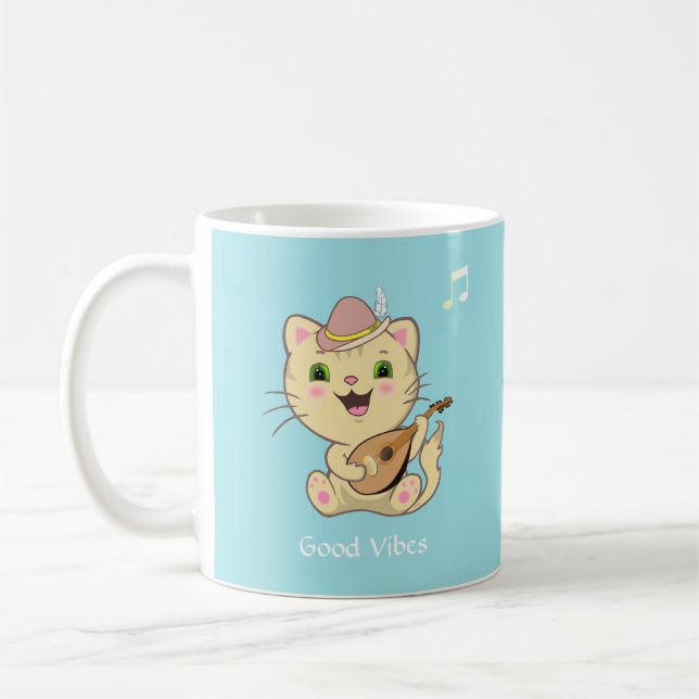 Niedlich Happy Musical Ginger Tabby Cat on Light B Kaffeetasse (Links)
