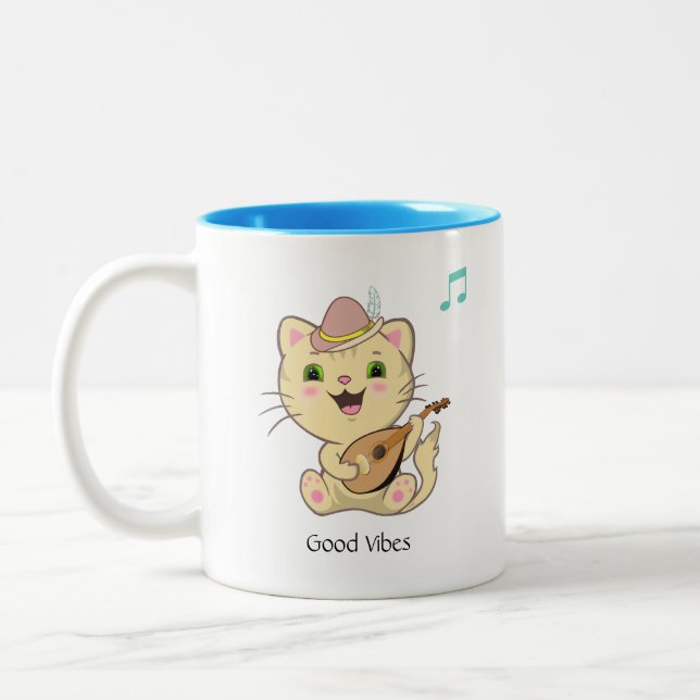Niedlich Happy Musical Ginger Tabby Cat Two-Tone C Zweifarbige Tasse (Links)