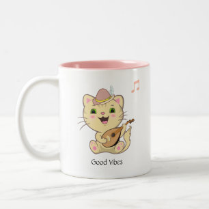 Niedlich Happy Musical Ginger Tabby Cat  Zweifarbige Tasse