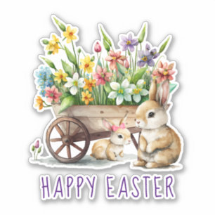Niedlich Happy Oaster Bunnies und Blume Aufkleber