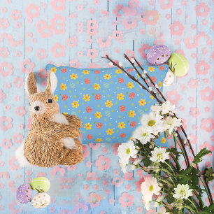 Niedlich Happy Oaster Bunny Eggs Floral Blau Dekokissen