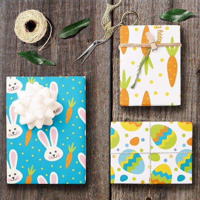 Niedlich Happy Oaster Bunny Pattern mit Kid Name Geschenkpapier Set (Von Creator hochgeladen)