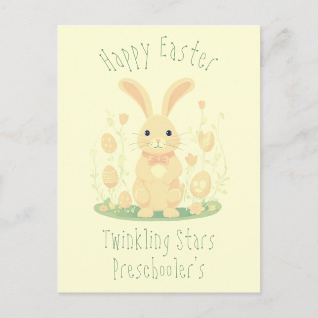 Niedlich Happy Oaster Bunny Rabbit Preschool Gelb Postkarte (Vorderseite)