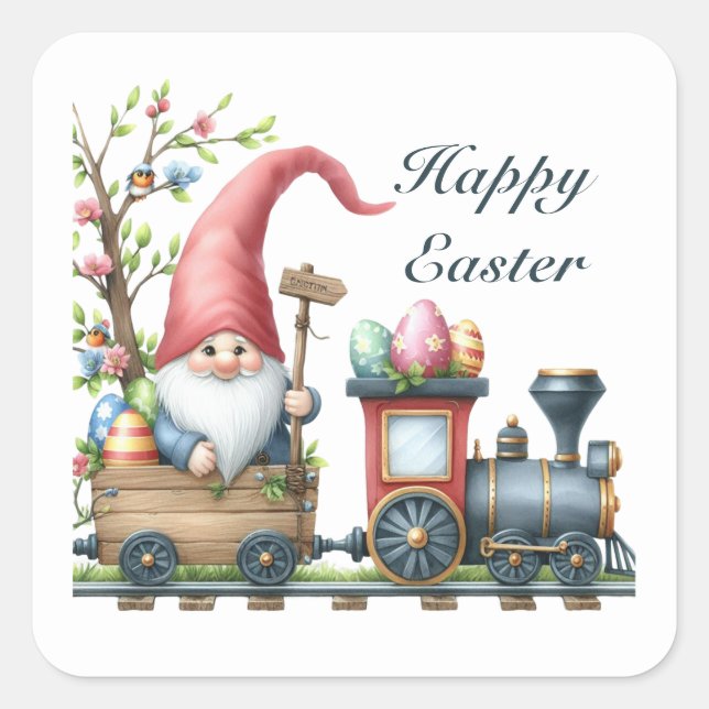 Niedlich Happy Oaster Gnom Quadratischer Aufkleber (Vorderseite)