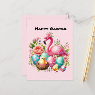 Niedlich Happy Oaster pink Flamingo hinzufügen Mel Feiertagspostkarte