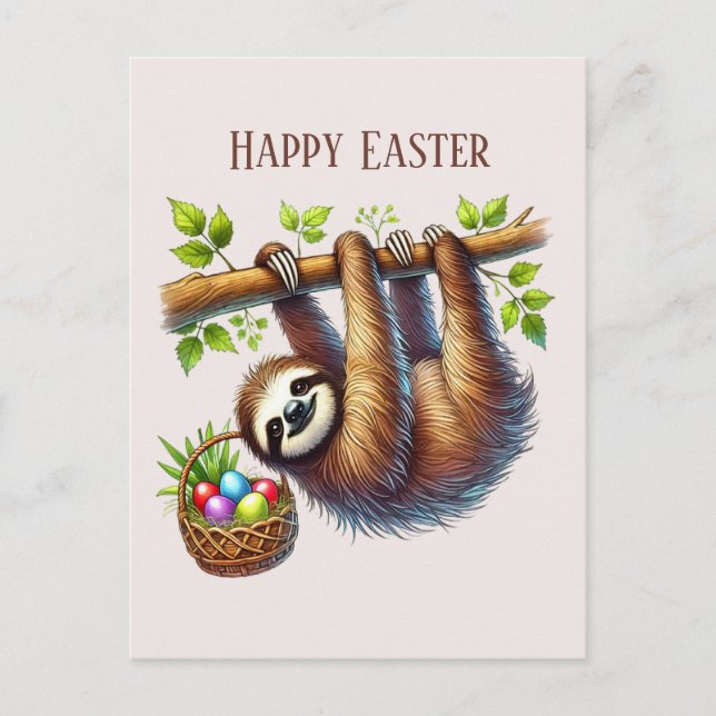 Niedlich Happy Oaster Sloth Feiertagspostkarte (Vorderseite)