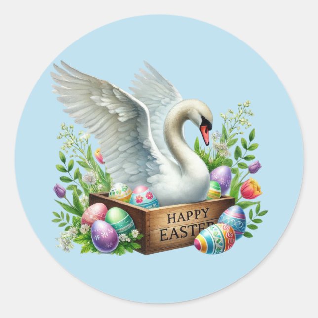 Niedlich Happy Oaster Swan Runder Aufkleber (Vorderseite)