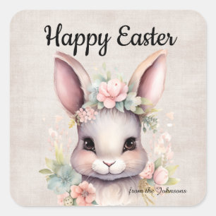 Niedlich Happy Oaster Watercolor Bunny Quadratischer Aufkleber