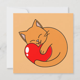 Niedlich Happy Orange Cat Holding Red Heart Einladung