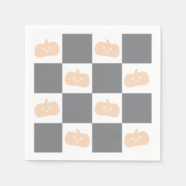 Niedlich Happy Orange Pumpkin mit Checkerboard Serviette (Vorderseite)
