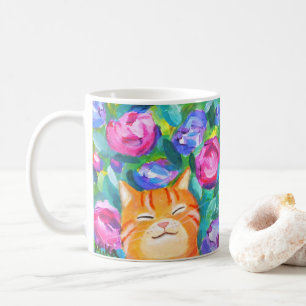 Niedlich Happy Orange Tabby Katze mit Blume Katze  Kaffeetasse
