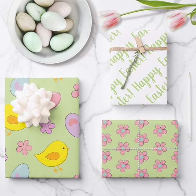 Niedlich Happy Ostereier Blume Frühlinggrün Geschenkpapier Set (Von Creator hochgeladen)