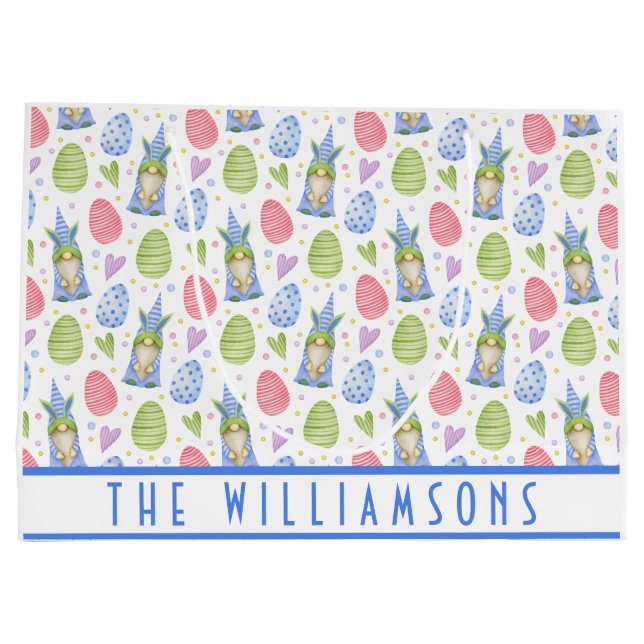 Niedlich Happy Ostergnomes Bunny Ears Frühlingsfar Große Geschenktüte (Rückseite)