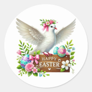 Niedlich Happy Ostertaube Runder Aufkleber