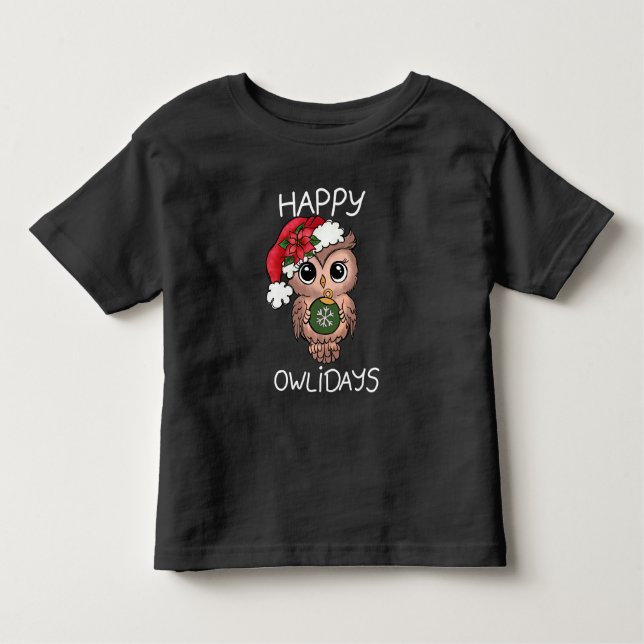 Niedlich Happy Owlidays Weihnachtsgrün Kleinkind T-shirt (Vorderseite)