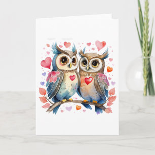 Niedlich Happy Owls in Liebe BLANK Karte