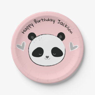 Niedlich Happy Panda Face Pink Party Plate Pappteller