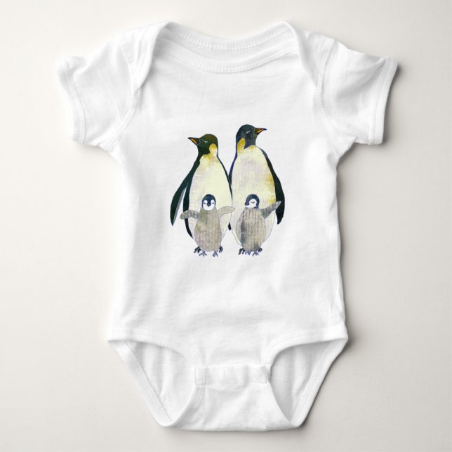 Niedlich Happy Penguin Family Baby Strampler (Vorderseite)