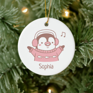 Niedlich Happy Pinguin in Sweater Personalisiert Keramik Ornament