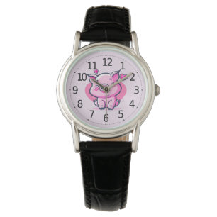 Niedlich Happy Pink Pig Herz Valentine Inspiriert Armbanduhr