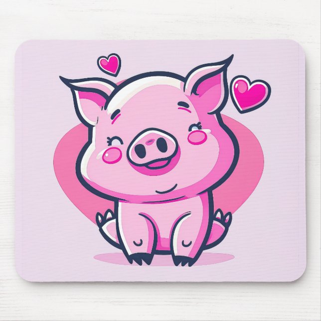 Niedlich Happy Pink Pig Herz Valentine Inspiriert  Mousepad (Vorne)