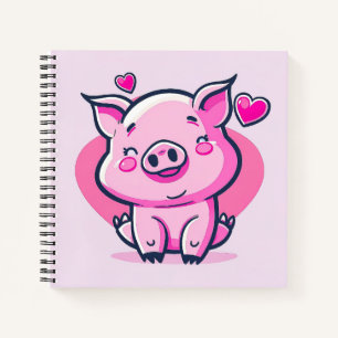 Niedlich Happy Pink Pig Herz Valentine Inspiriert  Notizbuch