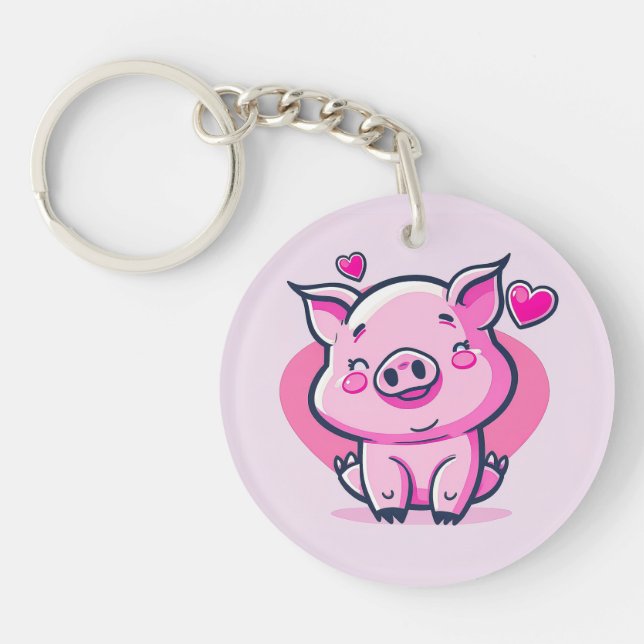 Niedlich Happy Pink Pig Herz Valentine Inspiriert  Schlüsselanhänger (Vorderseite)
