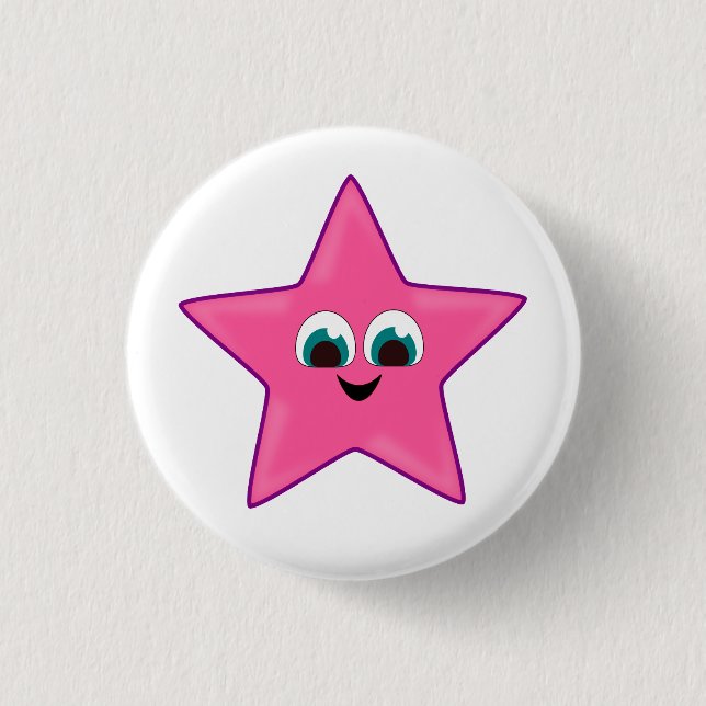 Niedlich Happy Pink Star Button (Vorderseite)