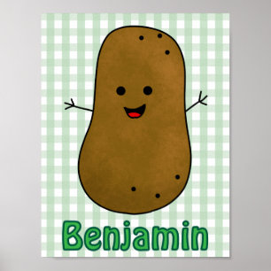 Niedlich Happy Potato Green Gingham Custom Poster