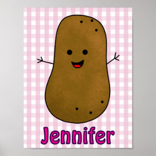 Niedlich Happy Potato Pink Gingham Custom Poster