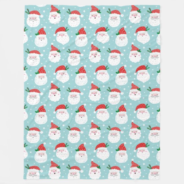 Niedlich Happy Santa Köpfe auf Minze Fleecedecke (Vorderseite)