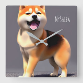 Niedlich Happy Shiba Inu Custom Portrait Foto & Na Quadratische Wanduhr