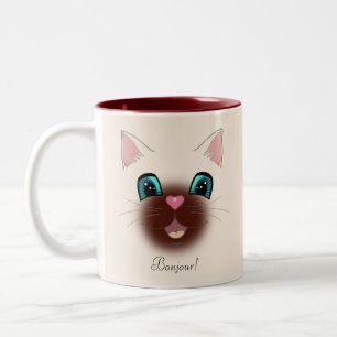 Niedlich Happy Siamese Cat Face Zweifarbige Tasse