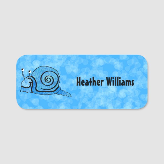 Niedlich Happy Snail Gefärbte Krawatte Blue Musche Namensschild (Vorderseite)