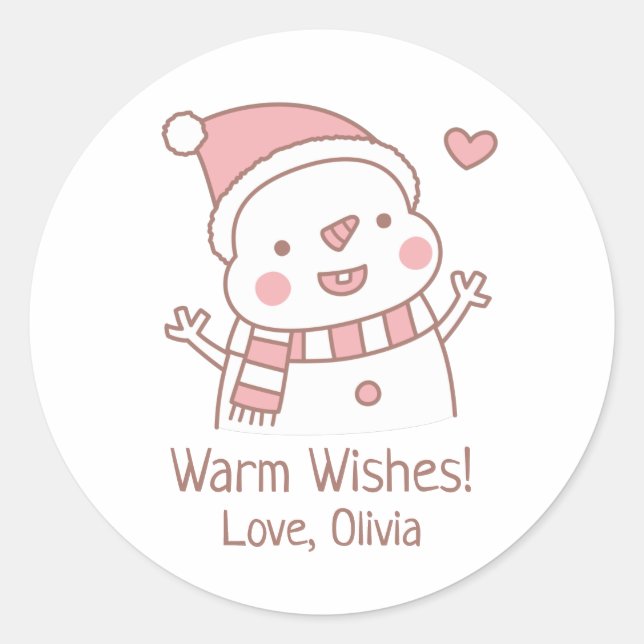 Niedlich Happy Snowman, Christmas Doodle Runder Aufkleber (Vorderseite)