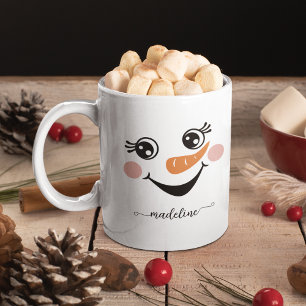 Niedlich Happy Snowman Face Name Script Kalligraph Zweifarbige Tasse