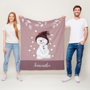 Niedlich Happy Snowman Pink Weihnachtsfest Fleecedecke