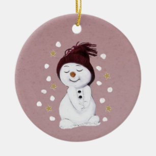 Niedlich Happy Snowman Pink Weihnachtsfest Keramik Ornament