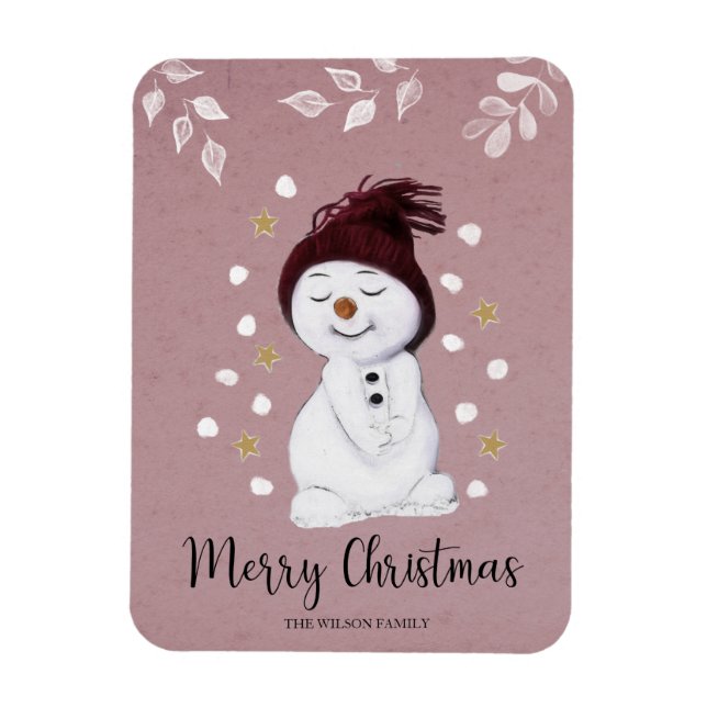 Niedlich Happy Snowman Pink Weihnachtsfest Magnet (Vertikal)
