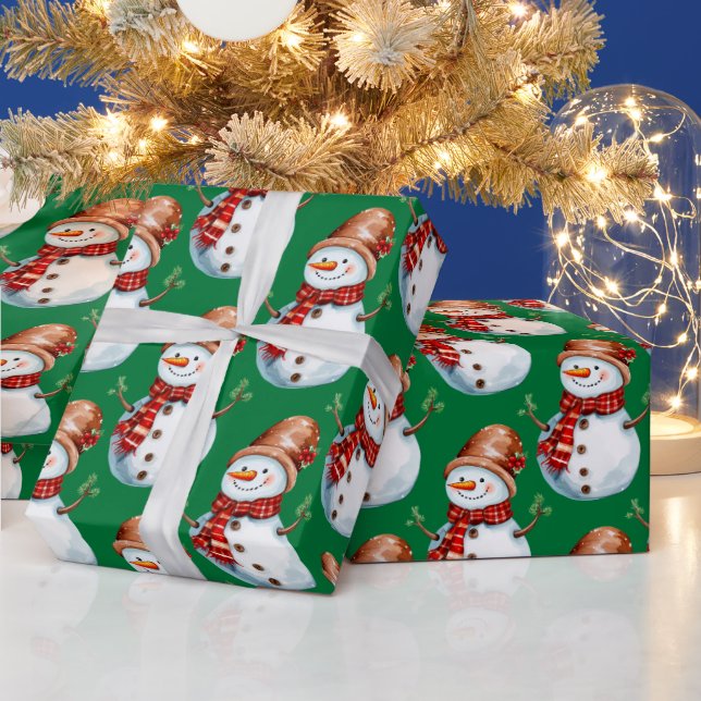 Niedlich Happy Snowman Watercolor Muster Geschenkpapier (Feiertage)