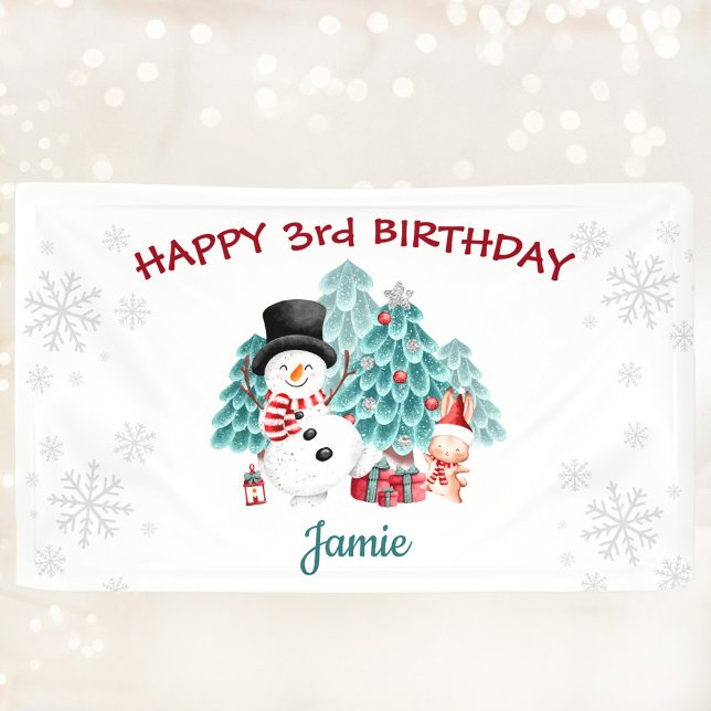 Niedlich Happy Snowman Weihnachten Geburtstagspart Banner (Cute Happy Snowman Christmas Birthday Party Banner)