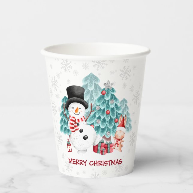 Niedlich Happy Snowman Weihnachts Party Paper Cups Pappbecher (Vorderseite)