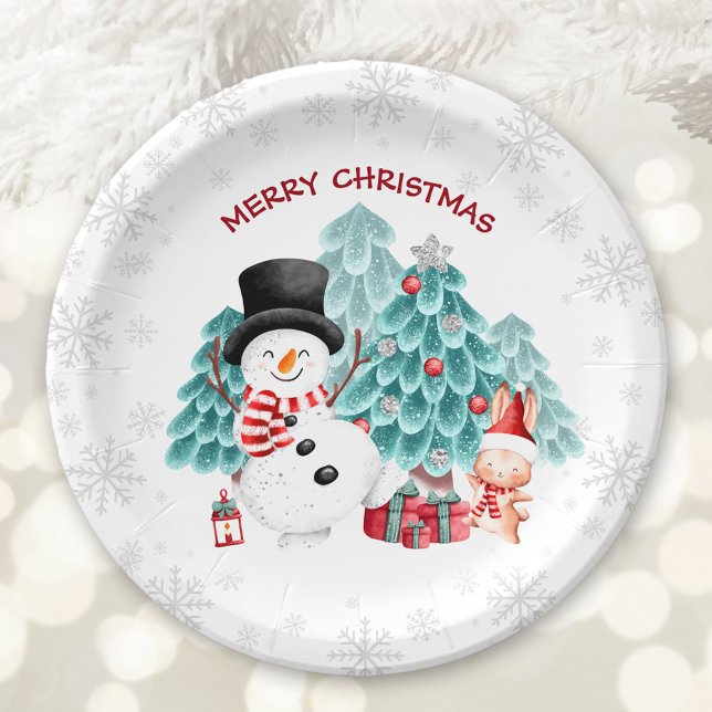 Niedlich Happy Snowman Weihnachts-Party Paper Tell Pappteller (Cute Happy Snowman Christmas Party Paper Plates)