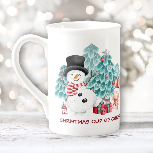 Niedlich Happy Snowman Weihnachtsname Prozellantasse (Cute Happy Snowman Christmas Name Bone China Mug)